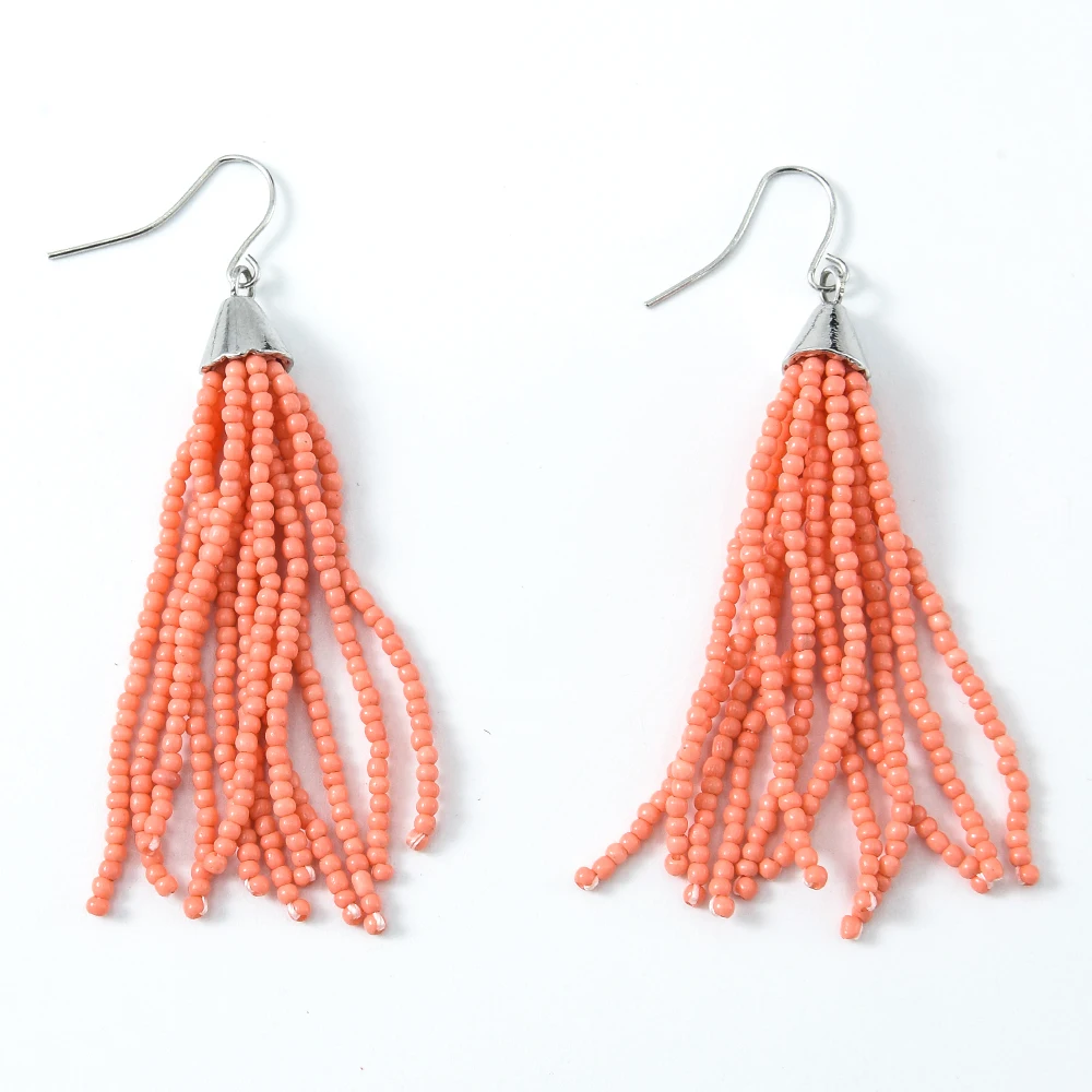 

Veijer Ethnic Jewelry tassel earrings 2021 Women Orange Silver Plated Tassel Drop Earrings