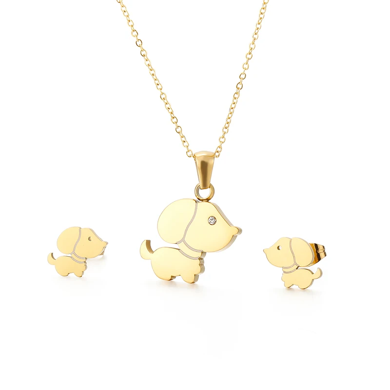 

Best-selling Stainless Steel Necklace Earring Set Gold Color Animal Pet Accessories Jewelry, Gold,sliver