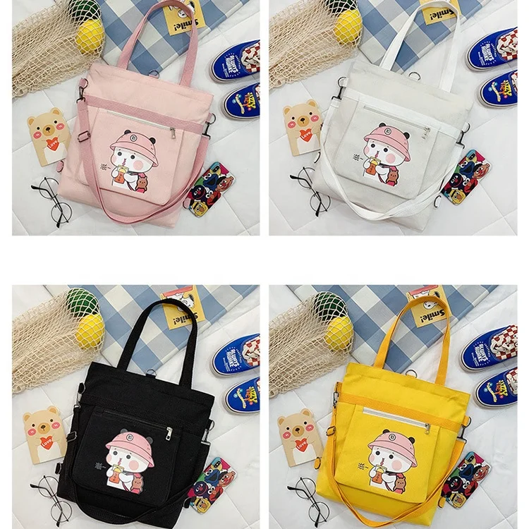 

Customized fashion pattern nice quality tote bag canvas with zipper, 4 colors