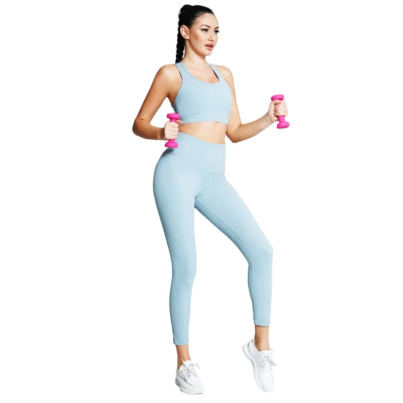 

Best price sexy women sportswear high waisted yoga leggings sport bra, Light blue