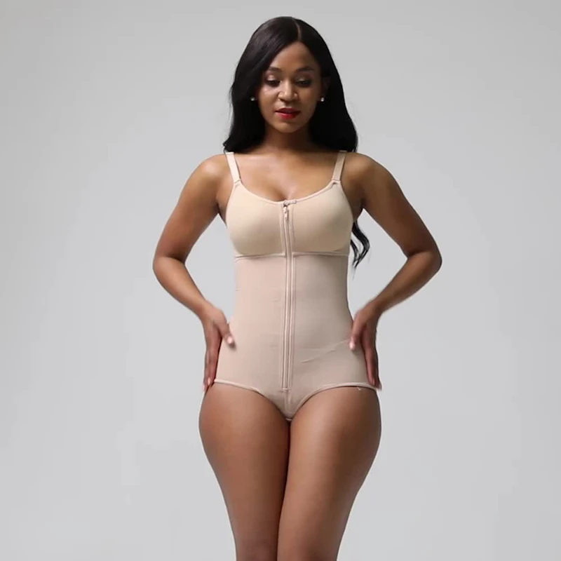 

Breathable Tummy Control Bodysuit Body Shapers Slimming Seamless Full Body Shapewear for Women, Black / beige