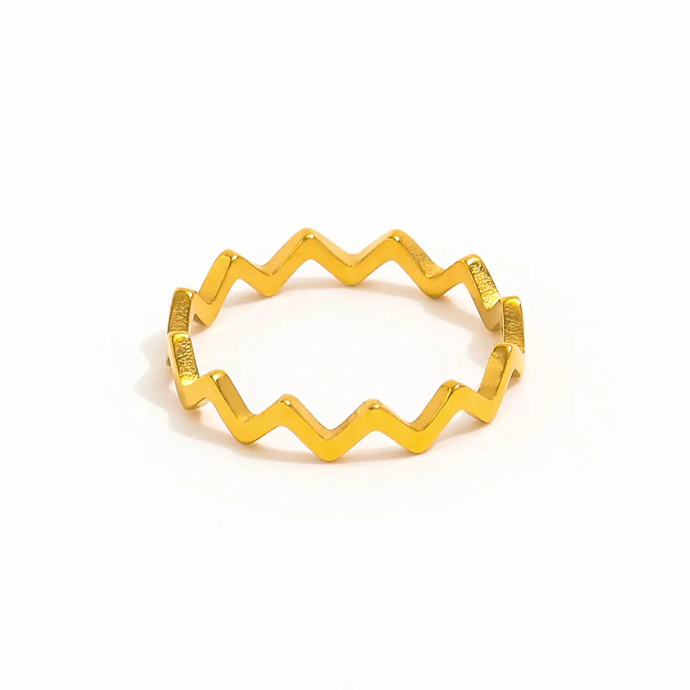 High End 18K PVD Geometric Wave Rings for Women Stainless Steel Jewelry