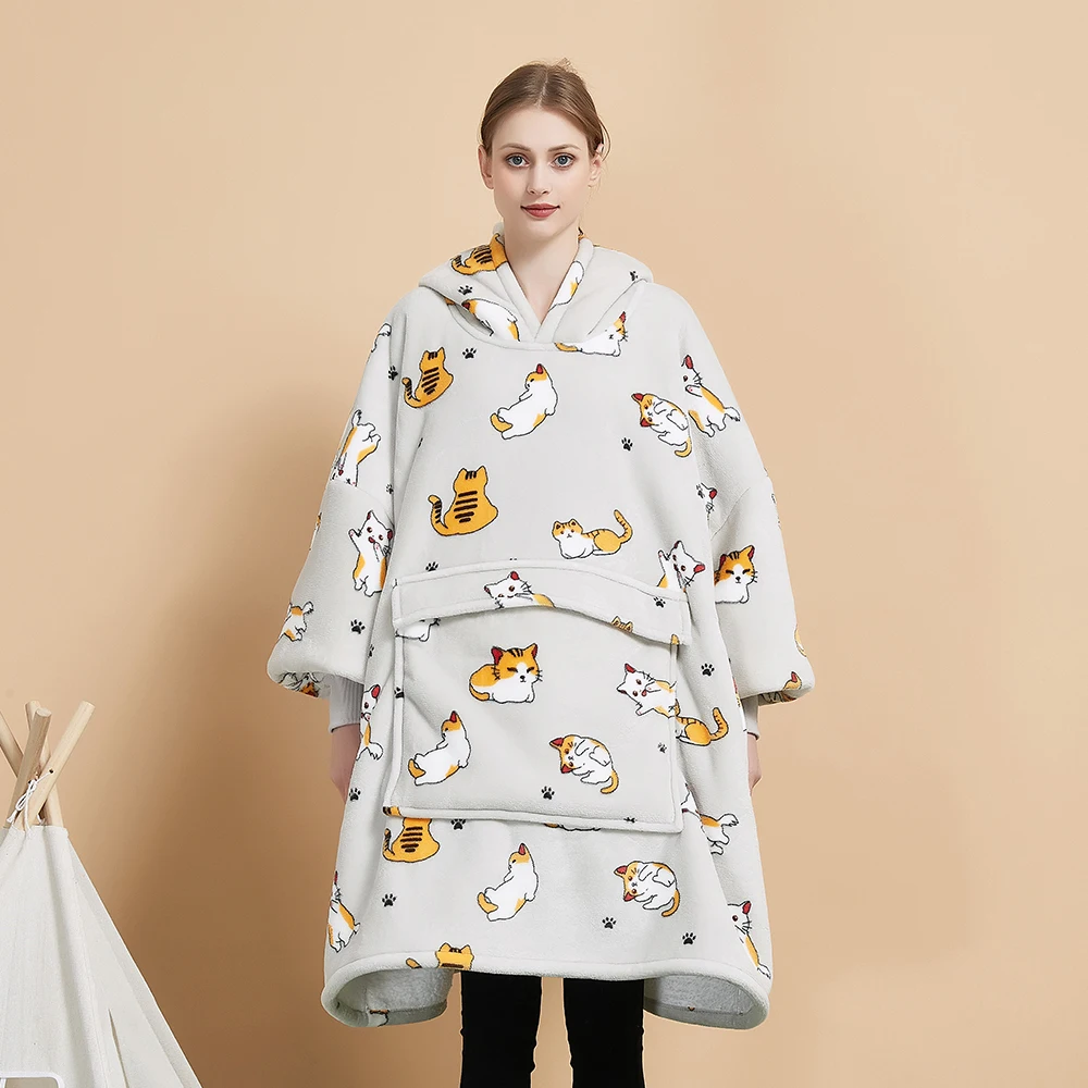 

Plus Clothes Polyester Pullover Giant Winter Fleece Sherpa Hooded Wearable Sweatshirt Oversized Hoodie Blanket