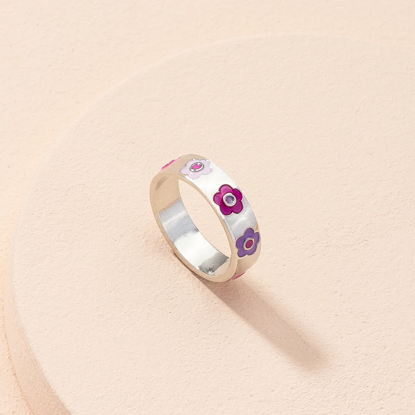 

Trendy Style Multi Colorful Enamel Flower Band Rings Colorful Oil Drip Flower Statement Rings
