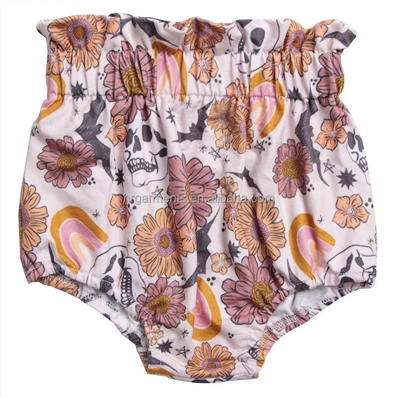 

0-16 Years Old Daisy Print Girls Bloomers Autumn Soft Skulls Pattern Halloween Baby Bummies Rainbow Bats Kids Shorts, As picture