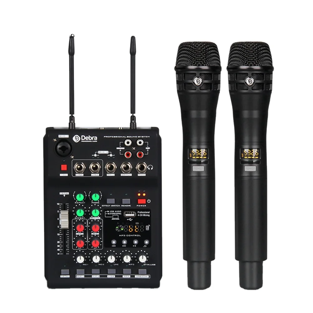 

Debra Audio UHF dual channel wireless microphone audio mixer set with USB BT5.0 reverb for Smartphone recording karaoke KTV