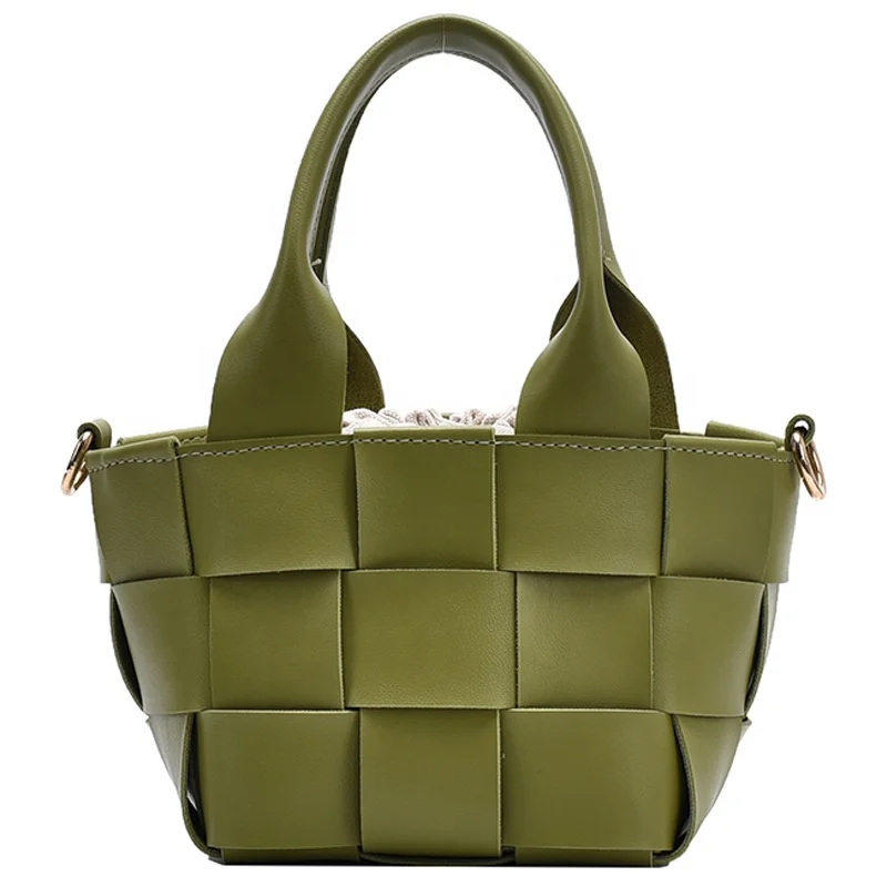 

Korean woven hand bag PU leather women shoulder bag ladies drawstring handbags