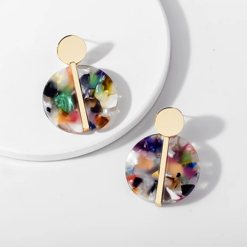 

S925 Sterling Silver Acrylic Acetate Pendant Statement Stud Gold Elliptic Earrings, As the picture show