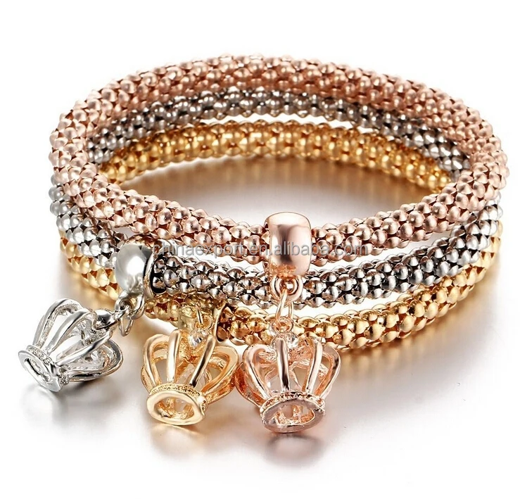 

2021 Saudi Women Stretch Gold Silver Plated Charm Bracelet