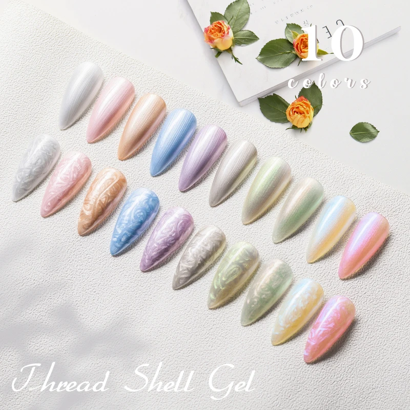 

Wholesale New Fashion 6ml 10 Colors Thread Shell Gel Nail Polish Uv Gel for Nail Beauty Color Shell texture DIY, 10colors