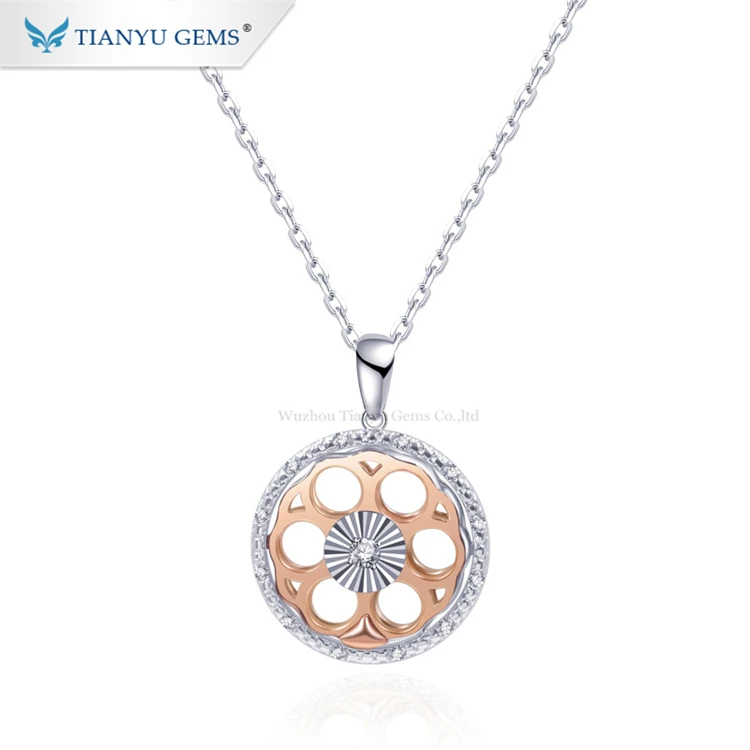 

Tianyu Gems Gold Jewelry Moissanite 14K White Rose Gold Vintage Circle Necklace Pendant