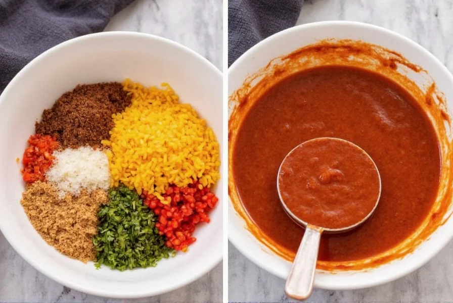Chef measuring chili paste substitute ingredients in small bowls