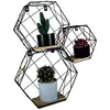 Living Room Wall Mounted Hexagon Rustic Decor Floating Shelves Metal Wire Hanging Shelf
