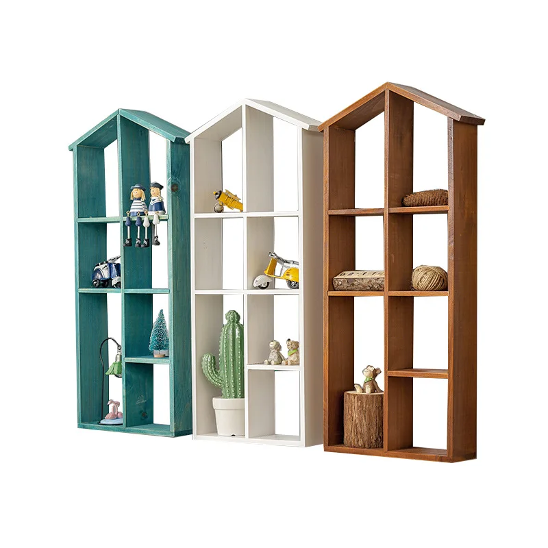 

Modern style American style wooden wall storage shelf grid store hanging shelf