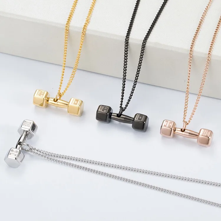 

Funny Stainless Steel Fitness Dumbbell Pendant Weightlifting Sports Couple necklace