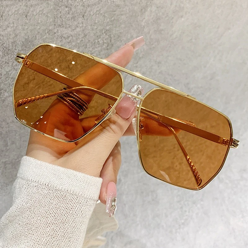 

8324 Retro Metal Double Bridge Frames Sunglasses Woman Men 2023 Fashion Square Sun Glasses Female Male Eyewear UV400