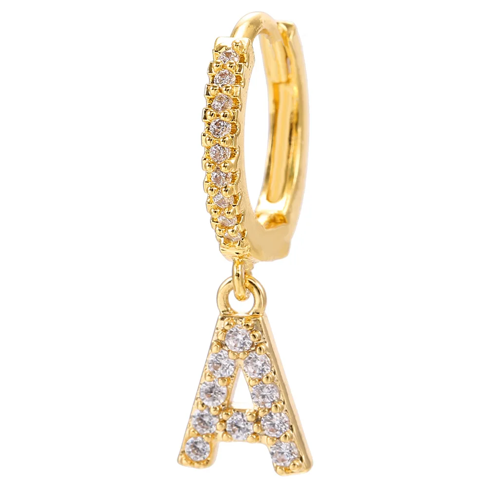 

Fashion Cubic zircon Initial A-z Letter Earrings DIY Alphabet Drop Small Hoop Earings For Women alphabet Jewelry 2021, Customized color