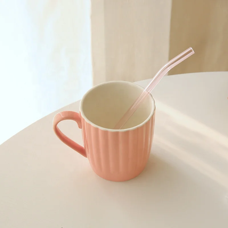 

SOULCHE Ceramic Mug Lovely Sparkling Pearlescent Glazed Ribbed Ceramic Coffee Mugs Cups for Breakfast, Customized color