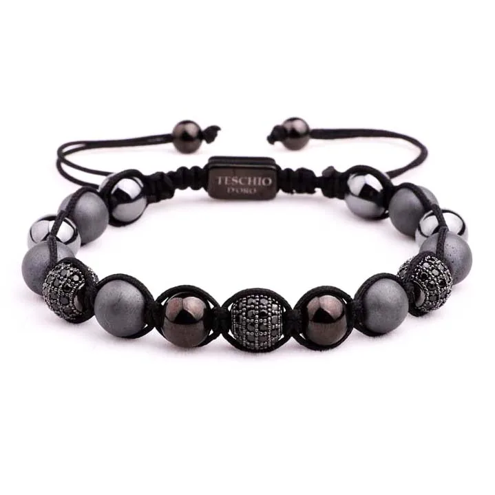 

New design custom design logo diamond ball gemstone macrame men bracelet