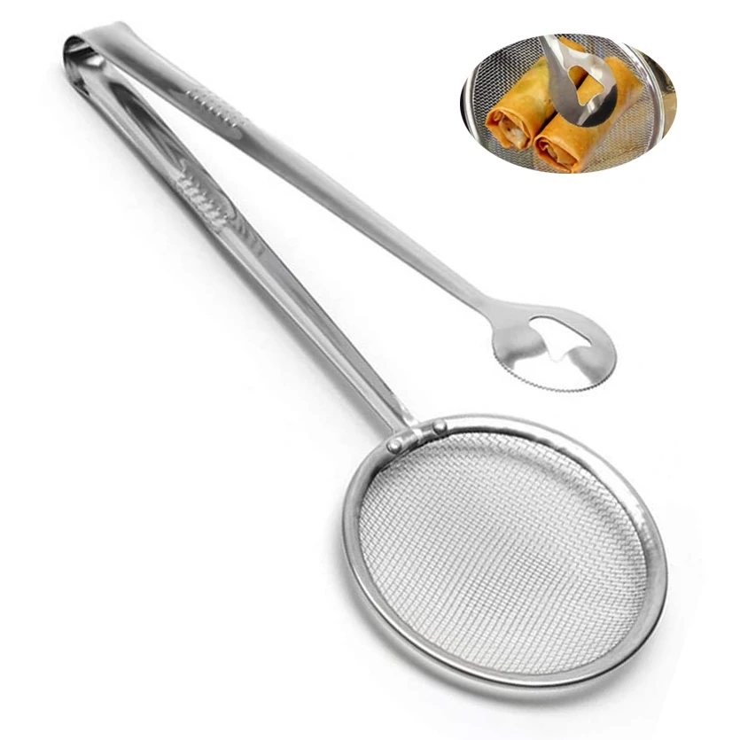 

Stainless Steel Oil-Frying Food Serving Tongs Mesh Strainer Food Tongs Clip, Silver