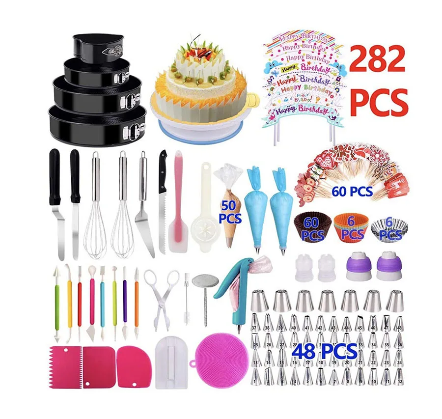

282pcs Kit Baking Pastry Tools Baking Accessories cake tools turn table cake baking tools sets Cake Decorating Supplies, Customized color