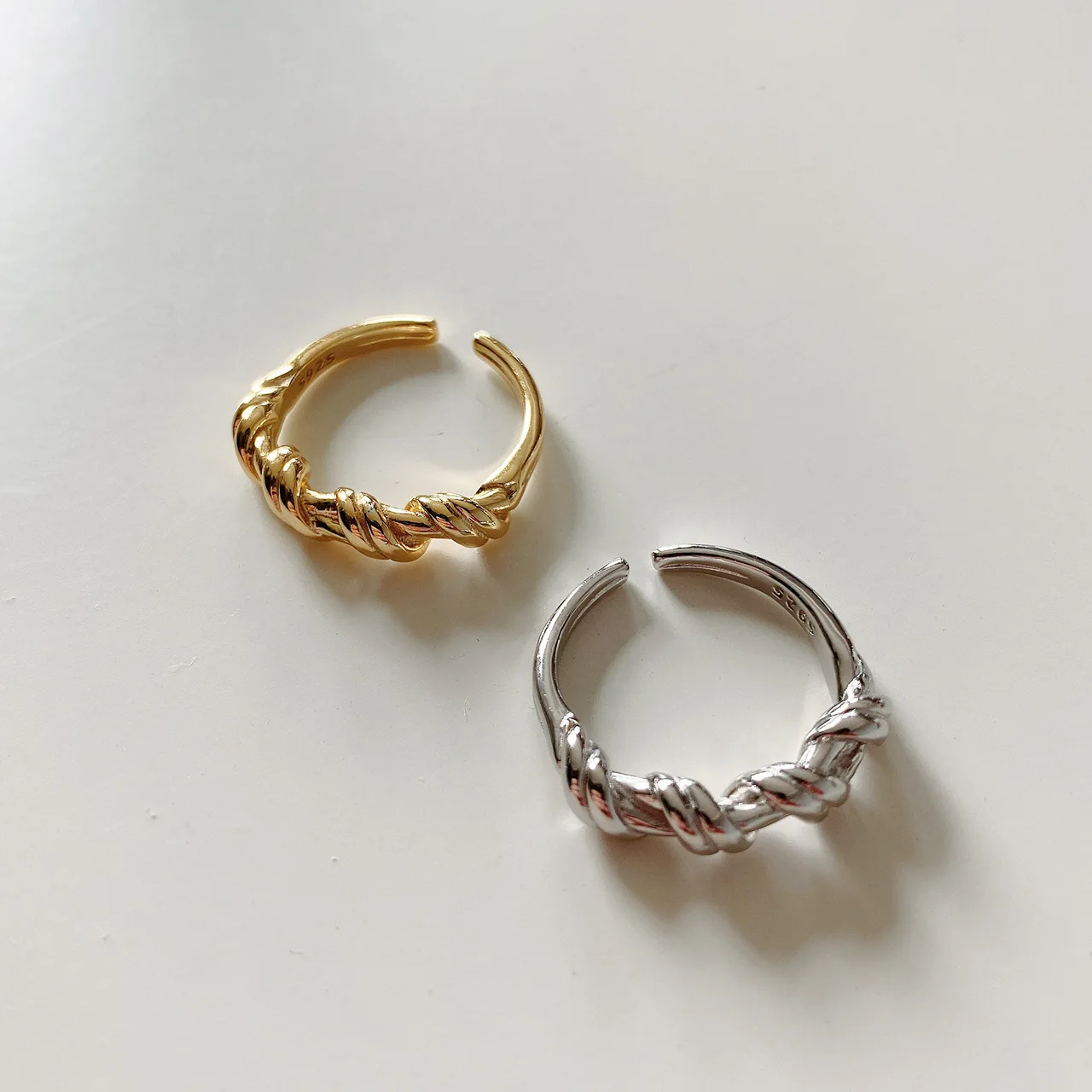 

Factory 18k gold plated 925 sterling silver handmade knotted ring minimalist ring women, Silver, gold