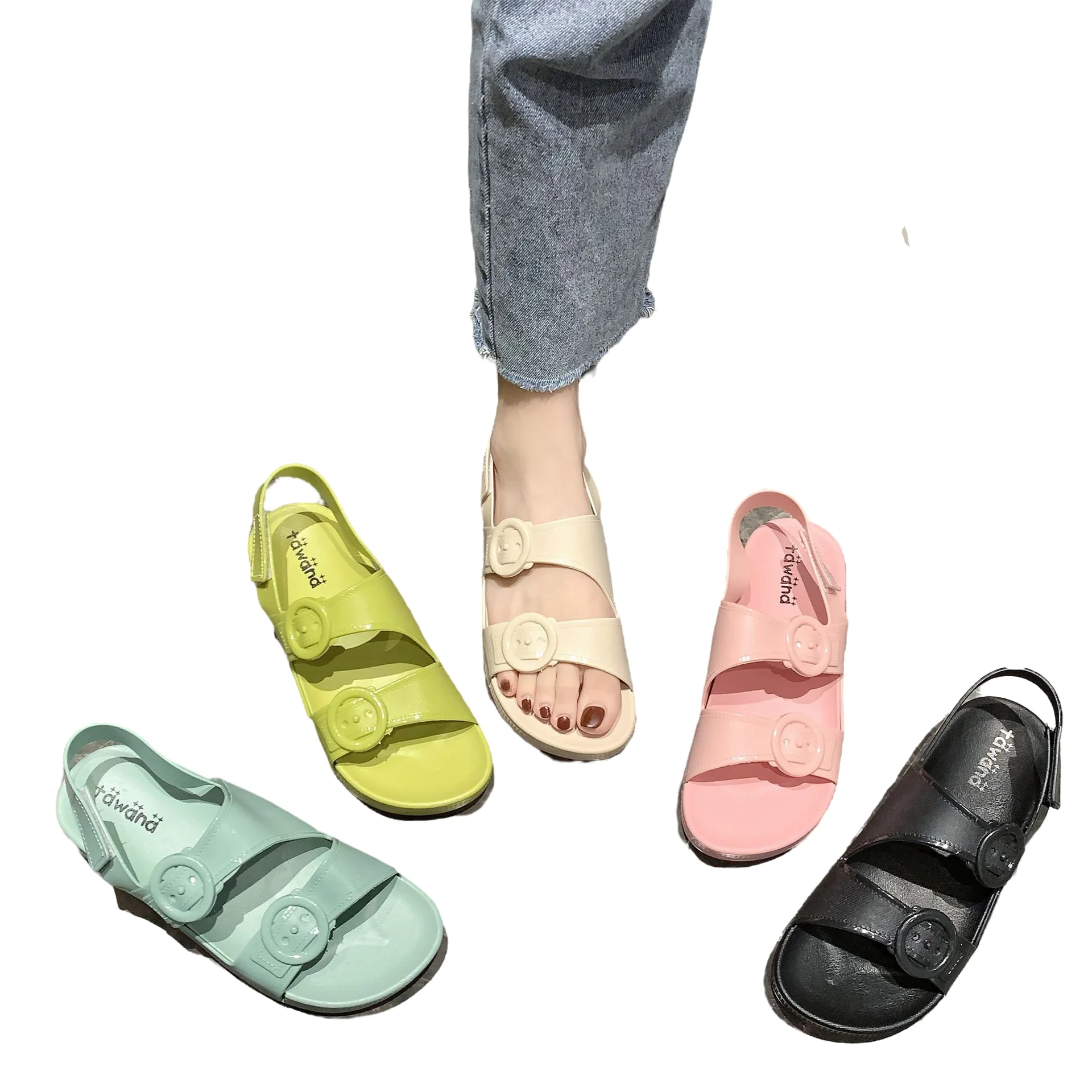 

Woman's Slippers Luxury Name Brand women flats shoes Pvc Footwear Jelly Slides Two Belt PVC Slides