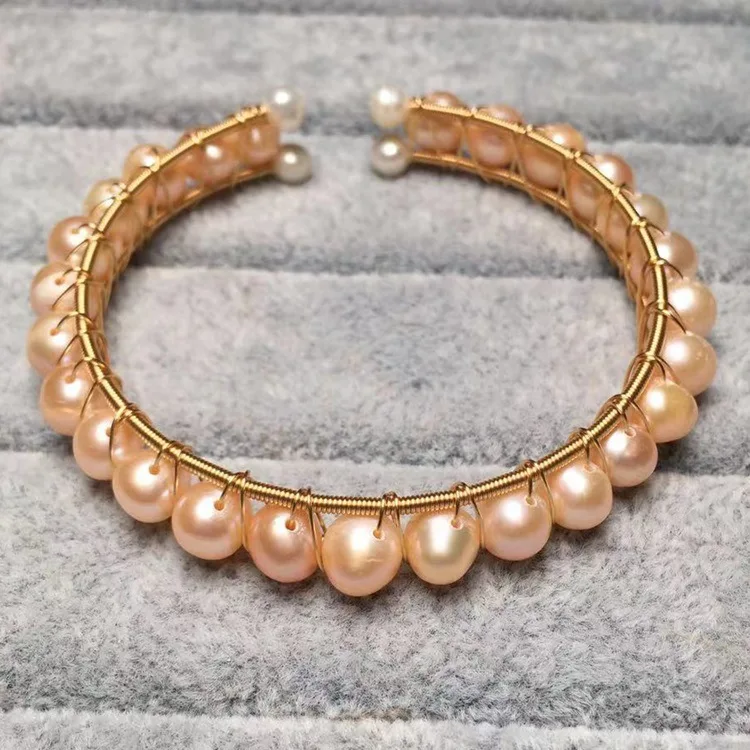 

boho jewelry handmade beads bracelet natural freshwater pearl bracelets 14K gold  winding bangles for women birthday, Multi