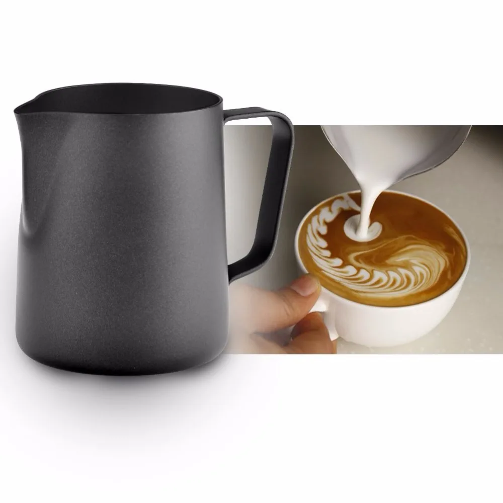 

Metal Milk Frothing Jug Coffee Latte Espresso Coating Stainless Steel Black Pitcher