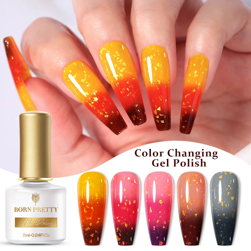 

BORN PRETTY Thermal Glitter Nails 7ml 23 Colors Autumn Winter Gold Flake Mood Changing Color Gel Polish