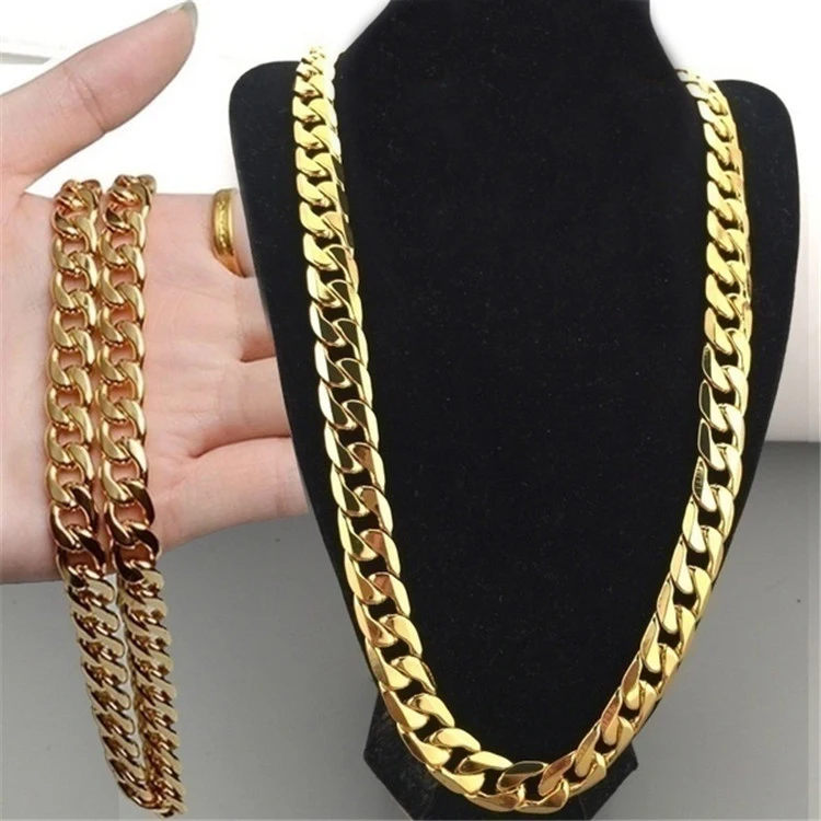 

Men's 18K Gold Necklace 6mm Width Chain Fashion Fine Necklace Bracelet Unisex Chain Jewelry