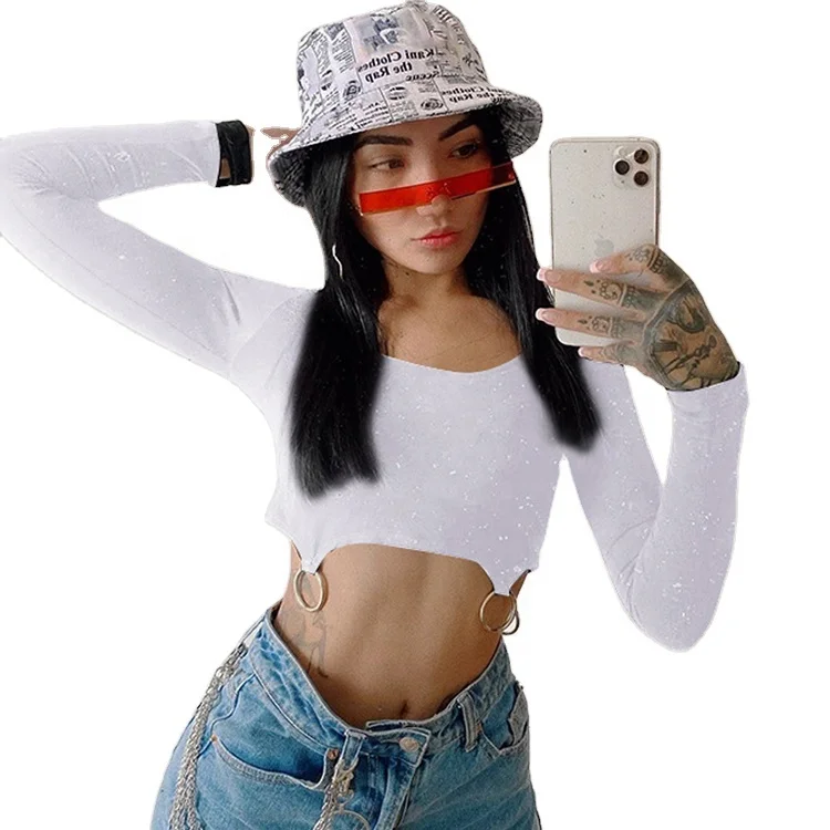

Autumn Solid Crew Neck T Shirt Fitted Crop Tops For Women Long Sleeve Tee