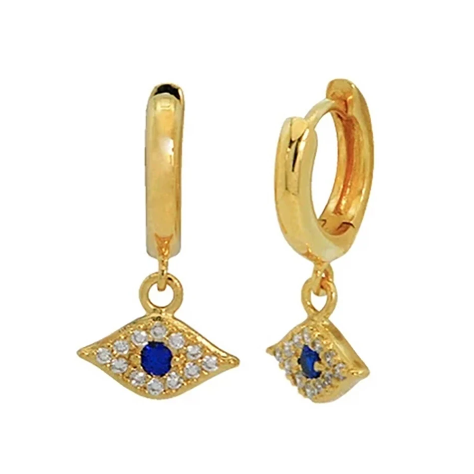 

Fine Jewelry 18K gold Plated Huggie Earrings 925 Sterling Silver wholesale Sparkle Blue Eye Hoop Earrings