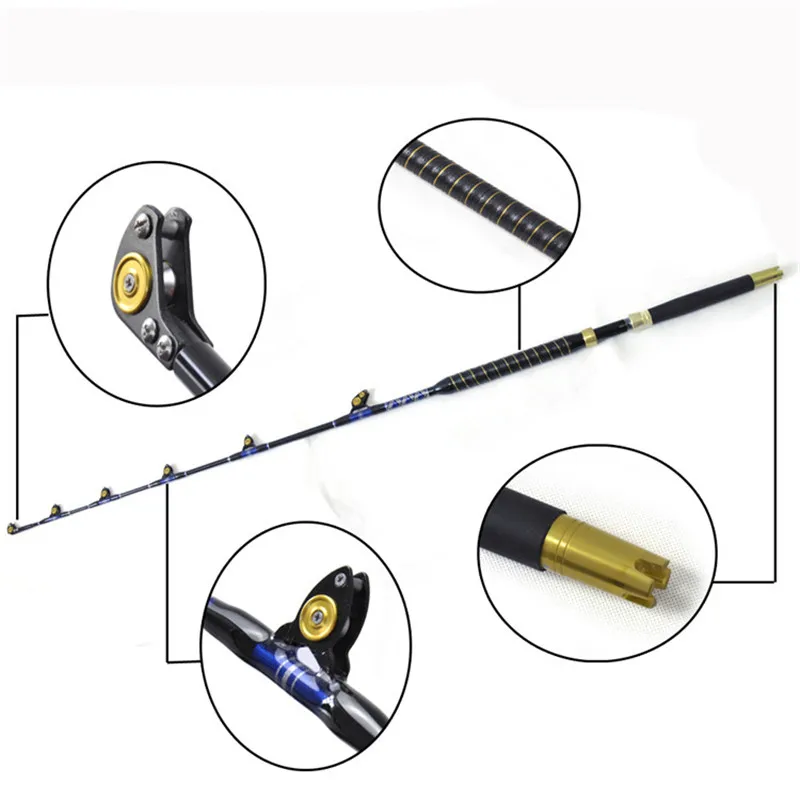 

Heavy Duty Fishing Rod Fiberglass Big Game Rod Blue Spear 30LBS 5'6" Leather Fore Grip Sea Fishing Rods And Reel, Customized