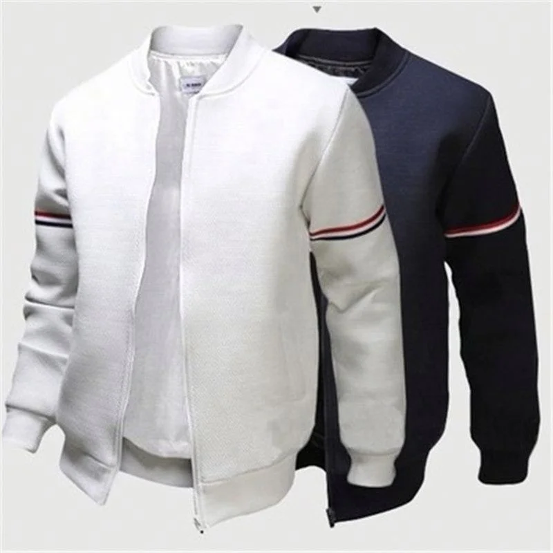 

Designer Plain Thin Men Sports Jacket Casual Bomber Outdoors Jacket, White/black/dark blue