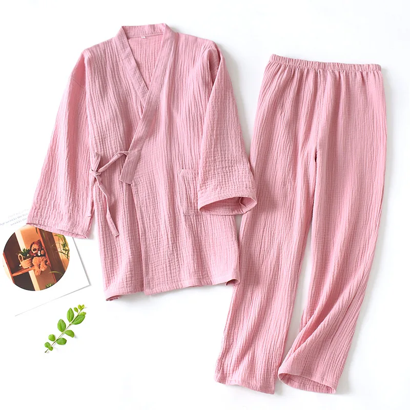 

Unisex Lovers Men and Women's Sleepwear Women 2021 Fall Winter New Cotton Kimono 2 Pieces Pajamas Sets