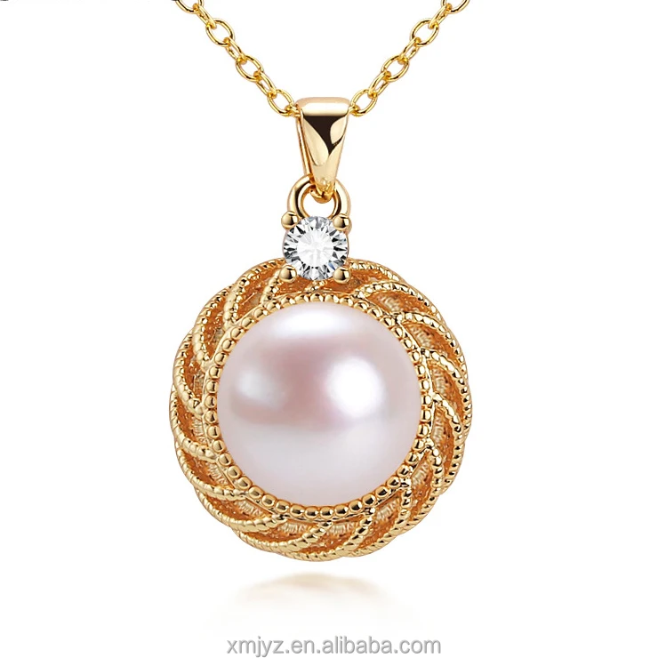 

Princess Freshwater Pearl Pendant Necklace 18K Gilded Hollow Jewelry Gift Live Base Supply Ins