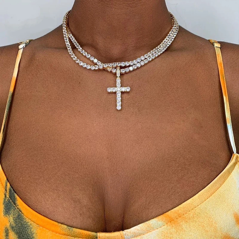 

Wholesale Women Jewelry Accessories Fashion Iced Out Tennis Chain Custom Brass Zircon Diamond Hip Hop Jewelry CZ Tennis Necklace