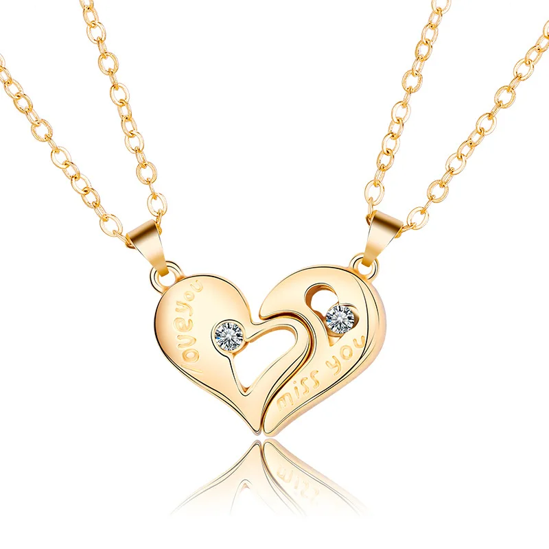 

JOJO Fashion Valentine's Day 2pcs/set Magnetic Heart Couple Lover BFF Alloy Zircon Pendant Necklace for Couple Lover