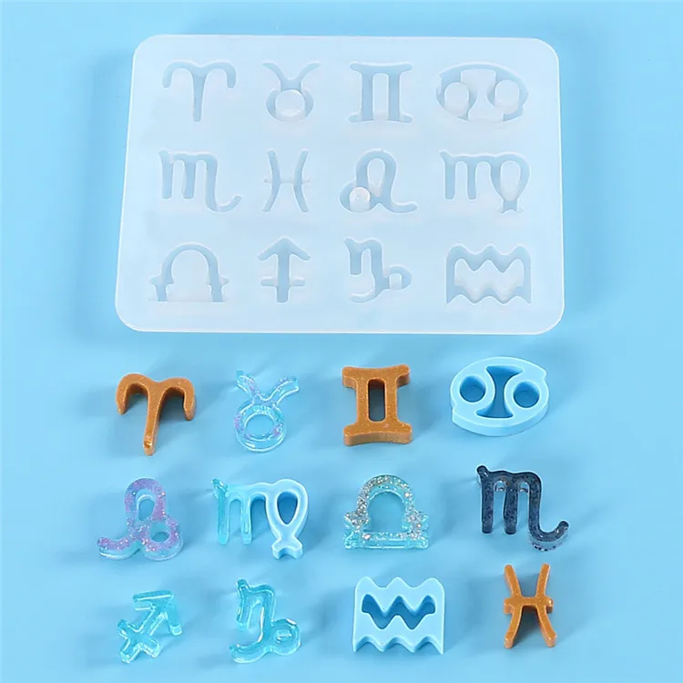 

Y2189 Shiny 12 Constellation Symbol Keychain Mold Jewelry Pendant Mold, White