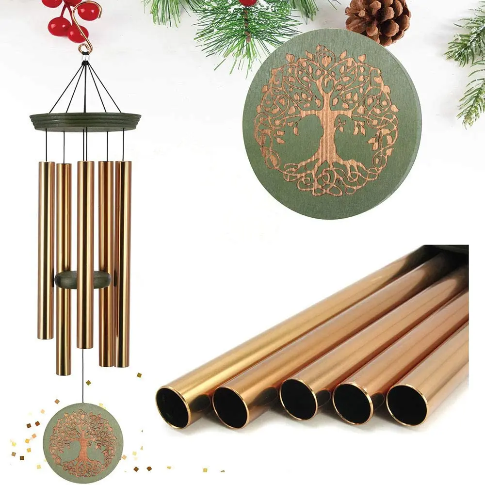 

outdoor Garden decorative deep tone tuned musical Energy wooden metal bamboo corinthian bells Wind Chime Tuner Sets 36, Golden