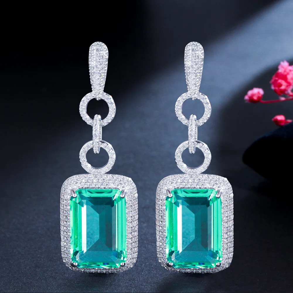 

Big Rectangle Light Green Cubic Zirconia Crystal Dangle Drop Long Earrings for Women Luxury Party Jewelry Accessories