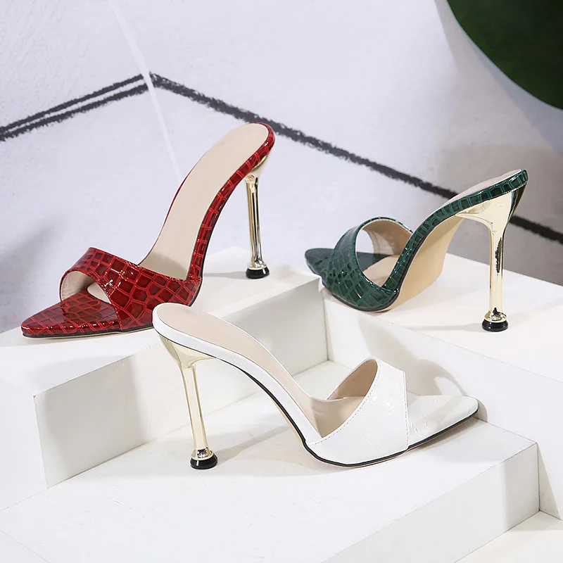

939-2 DEleventh woman's sandals new sandals trendy women high heel shoes sandales women green white black brown big size 43 10