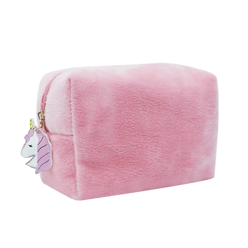 

Promotion Gift Cute Unicorn Ornaments Plush Cosmetic Organizer Bag Girl Fur Makeup Bag, Green,blue,purple,pink