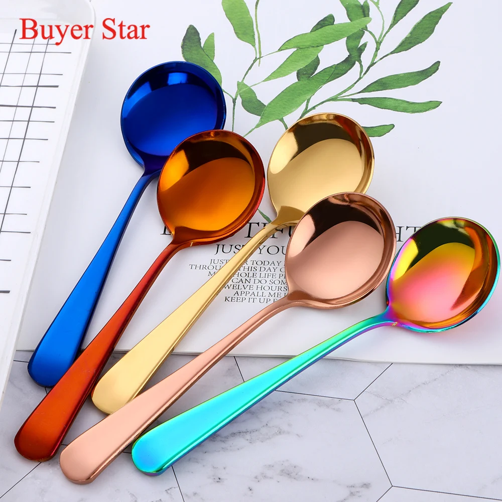 

Creative Stainless Steel Fashion cute Gold Metal Soup Coffee Round Spoon, Silver/gold/rose gold/black/purple/blue/rainbow