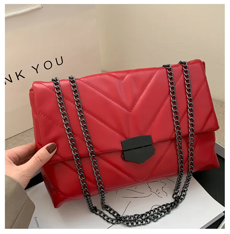

New Casual Chain Crossbody Bags For Women Fashion Large Capacity Shoulder Bag Ladies Designer Handbags PU Leather Messenger Bags, Black,white,red,khaki