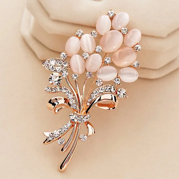 

Fashionable Opal Stone Flower Brooch Garment Accessories Birthday Gift brooches for women rhinestone brooch Pin