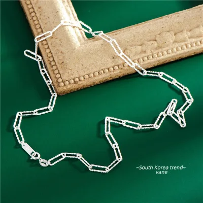 

2021 Simple Design S925 Sterling Silver Geometric Square Chain Necklace 925 Carved Paperclip Chain Necklace For Women