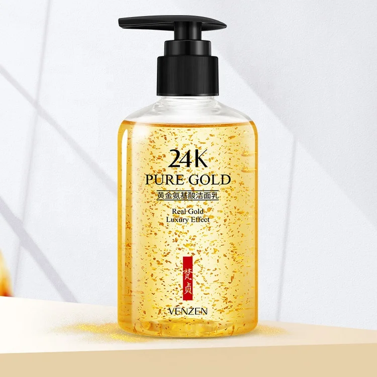 

2021 NEW HOT SELLING Wholesale 200ml Amino Acid 24 k Gold face Wash Cleanser face skin Deep Cleansing Moisturizing anti-aging