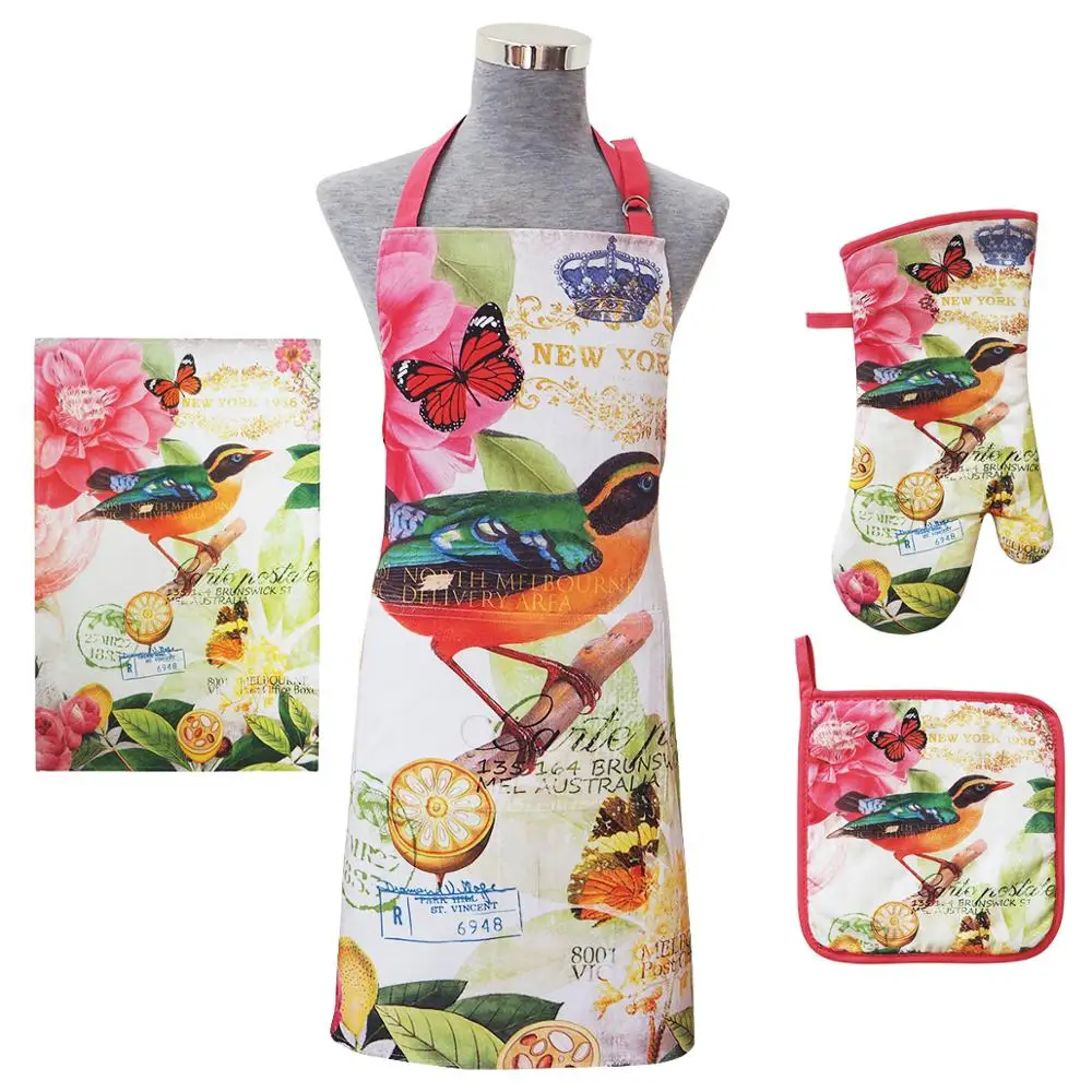 

CE Approved BSCI Walmart Audit Unisex Printed 100% Cotton Kitchen Cooking Apron Set, Customized